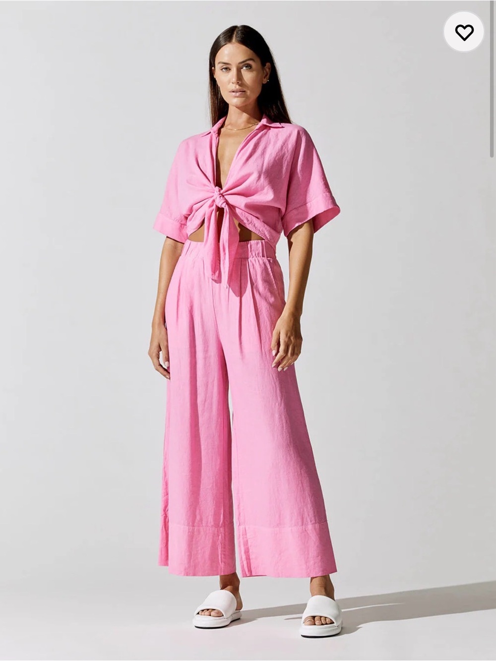 Stateside Pink Set Wide-Leg Tie-Front Linen Pants and tie top